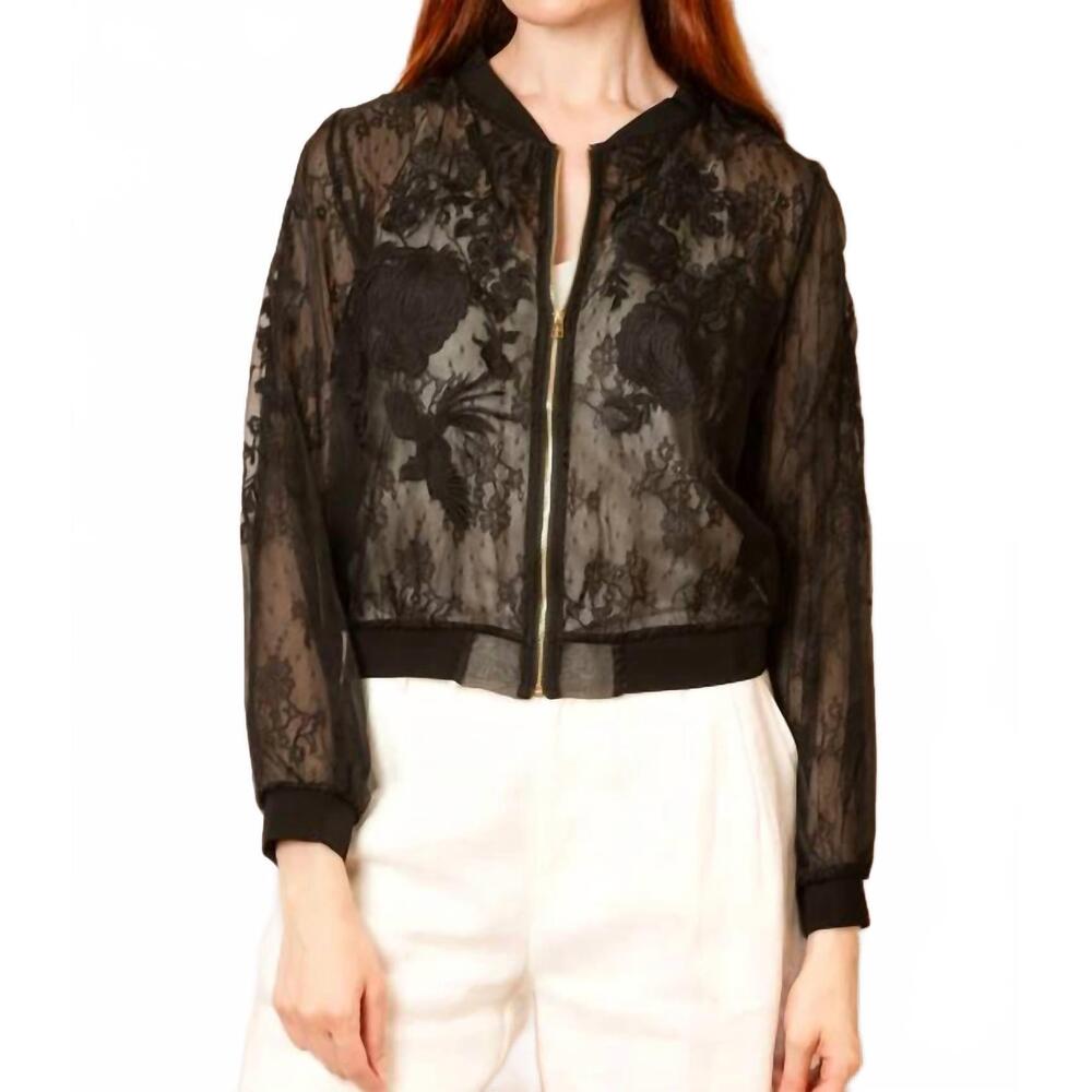 NEW JESSIE LIU iris tulle lace combo bomber jacket in black